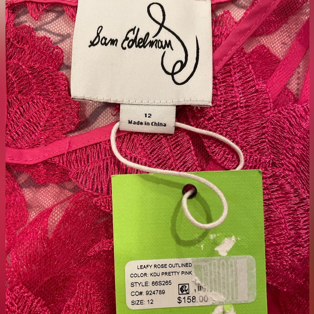 Sam Edelman Embroidered Sleeveless Hot Pink Sheath Dress Size 12 NWT - Picture 6 of 10